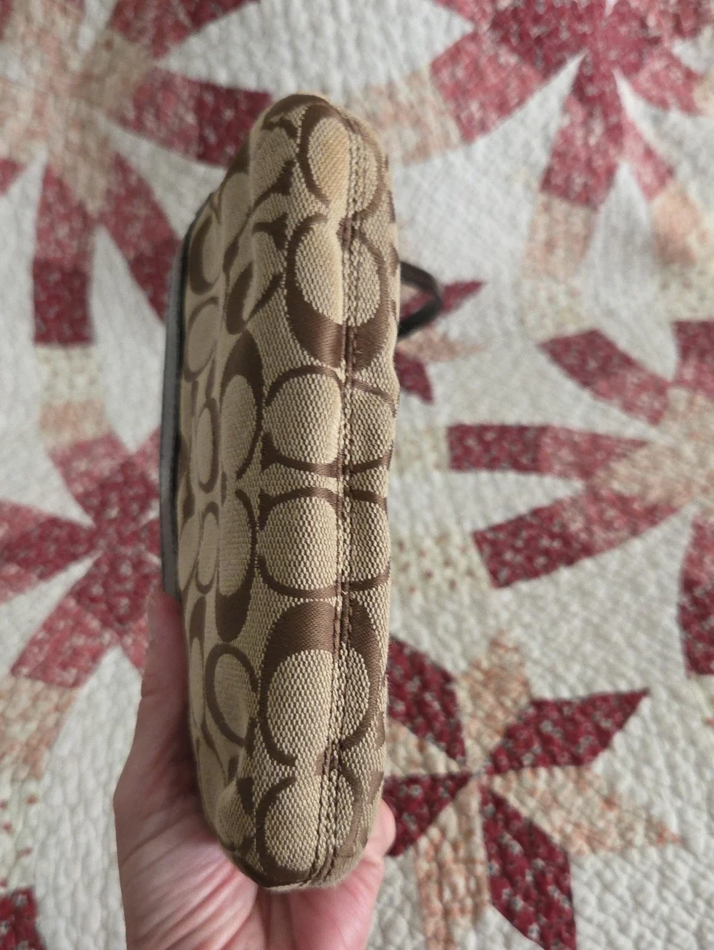 Coach Tan and Brown Signature Canvas Wristlet